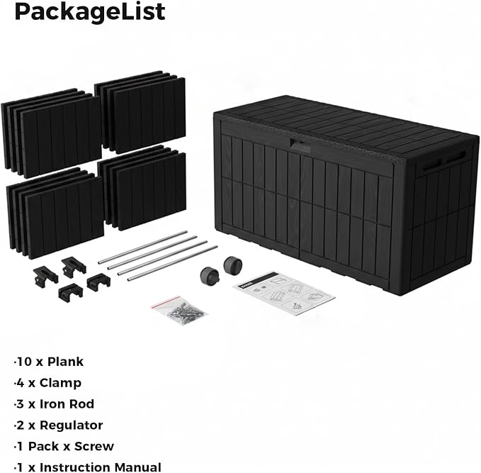 100 Gallon Large Deck Box, Outdoor Resin Storage Boxes for Patio Furniture, Outdoor Cushions, Garden Tools, Water Resistant and Lockable, 48.03 x 24.02 x 21.26 in, Black