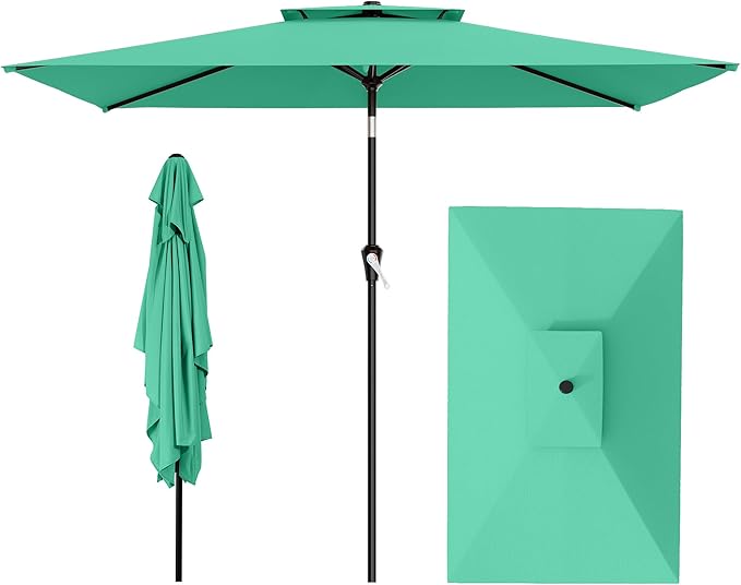 AreShark 6.5'x10' 2 Tiers Rectangular Patio Umbrella - Outdoor Umbrella Waterproof UV Protection, Market Table Umbrella w/Push Button Tilt for Pool, Lawn, Balcony(Turquoise)