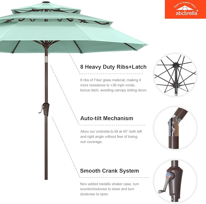 ABCCANOPY 5-Year 10-Year No Fading 9FT 3 Tiers Patio Umbrella, Outdoor Table Umbrella with 8 Sturdy Ribs for Deck, Backyard, Garden, Yard