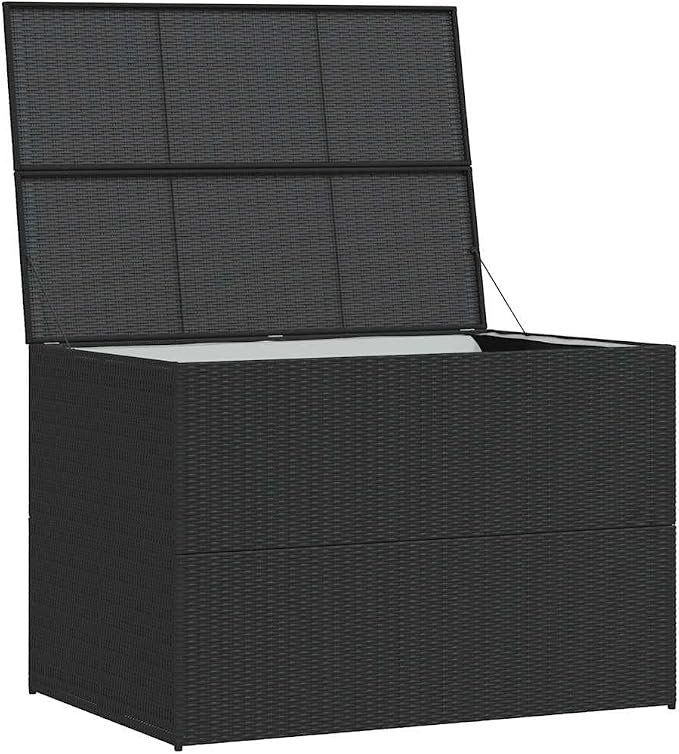 Outdoor Storage Box, Large Patio Deck Box with Zipper Closure, Weather-Resistant PE Rattan and Powder-Coated Steel Garden Organizer for Cushions, Tools, Black, 59.1 x 39.4 x 39.4 Inches