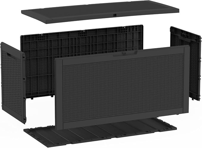 LAUSAINT HOME 320 Gallon Resin Deck Box, Package Delivery Box with Lockable Lid, Waterproof Outdoor Storage Box For Garden Tools, Patio Cushions(320 Gallon,Black)