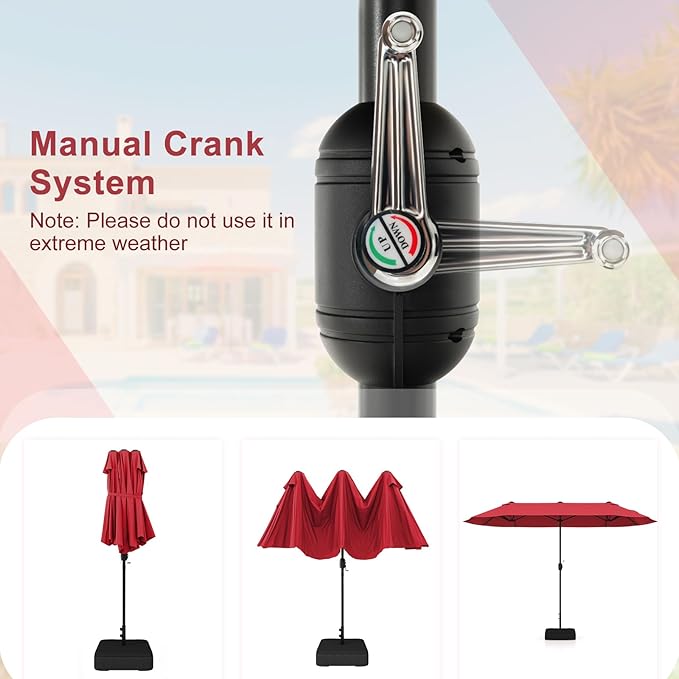 Giantex Patio Umbrella with Base, Double-Sided Outdoor Umbrella with Crank Handle, Umbrella Base Stand with 2 Sandbags, 12 Metal Ribs, Market Umbrellas for Garden Poolside Deck