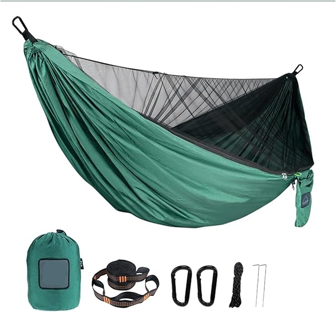 Portable Quick Set Net Camping Hammock Outdoor Hanging Bed Sleeping Swing(Dark Green)
