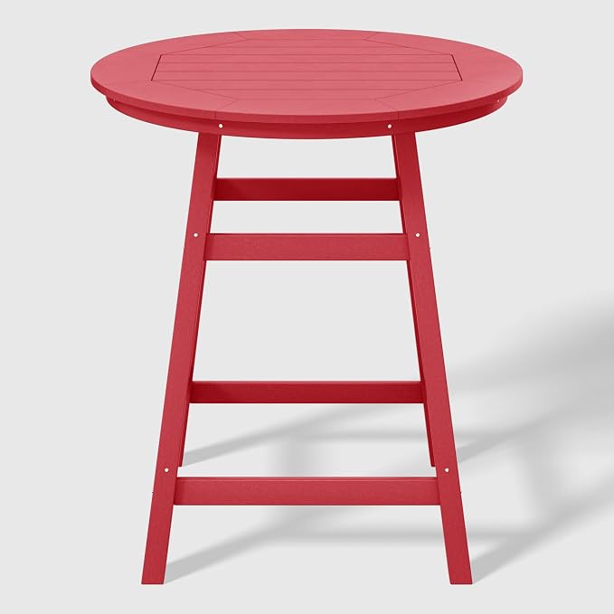 WestinTrends Outdoor 35" HDPE Round Patio Counter Height Bar Table, Red