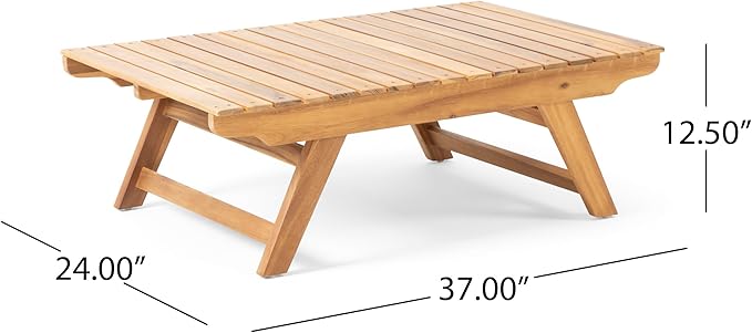 Christopher Knight Home Outdoor 2 Seater Acacia Wood Loveseat and Coffee Table Set, Teak and White