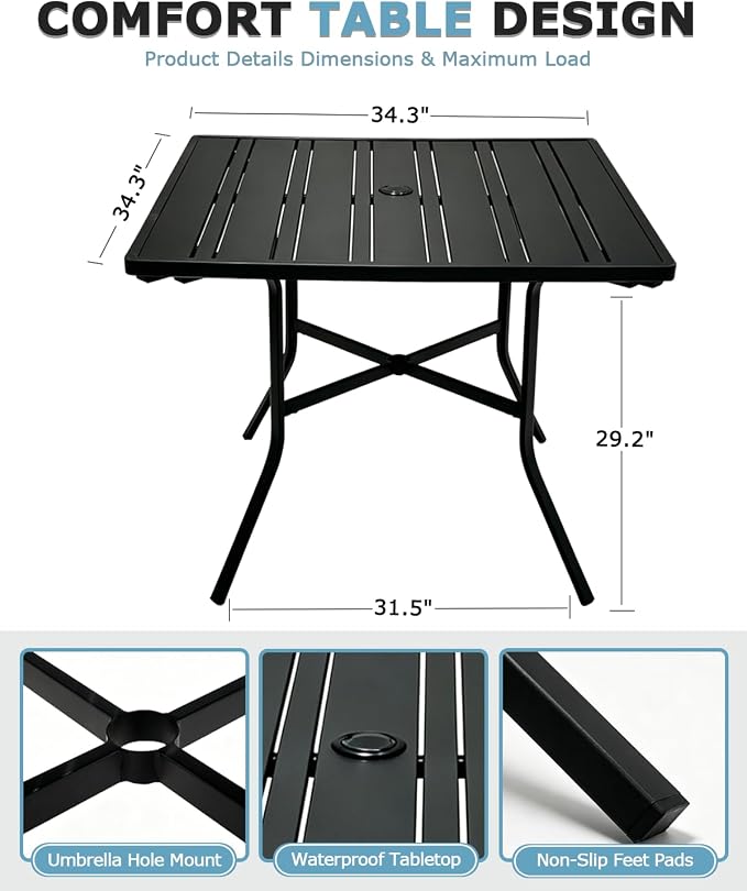 5 Piece Outdoor Dining Set, Stackable Brown Patio Rattan Chairs with Metal Table, All-Weather Wicker Patio Furniture Set for Backyard, Poolside, Garden, Bistro