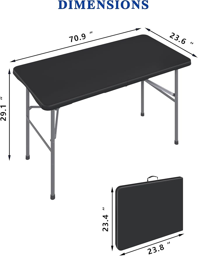 4FT Folding Tables – Heavy Duty Portable Foldable Picnic Table with Built-in Handle, 450 lb Capacity – Ideal for Events, Parties, Crafts, Camping & Dining (6-Pack, Black)