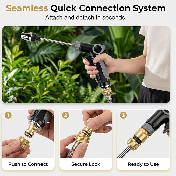 Pressure Washer Handheld Power Washer with 360° Rotating Nozzle with Foam Pot 3 Spray Modes Stainless Steel Universal Hose Fit Tool-Free Installation Car Washing Patios Outdoor Cleaning (1 Set)