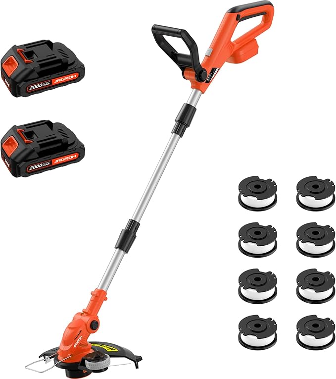 12" Cordless String Trimmer 2 X 2.0Ah Battery Powered with Charger, Electric Weed Wacker, Weed Eater, 20V Lawn Mower Lawn Edger, Auto Feed Grass Cutter Lightweight Yard Tools for Small Yard Garden
