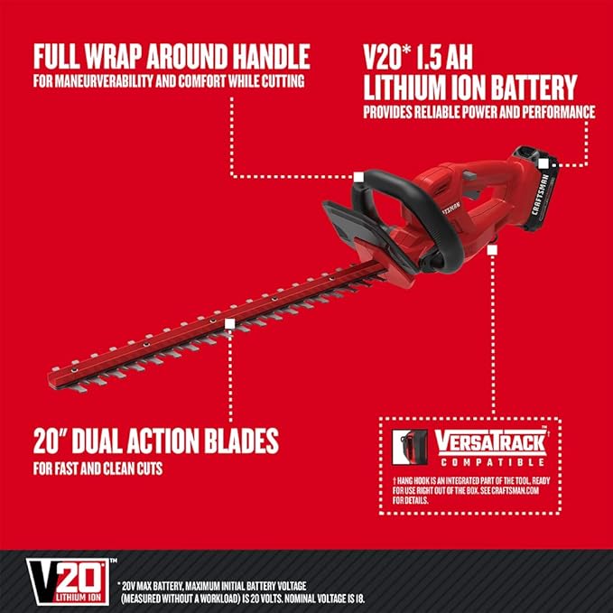 Craftsman V20 Cordless Hedge Trimmer (CMCHT810C1) and CRAFTSMAN 20V MAX Cordless Leaf Blower Kit (CMCBL710D1) Bundle