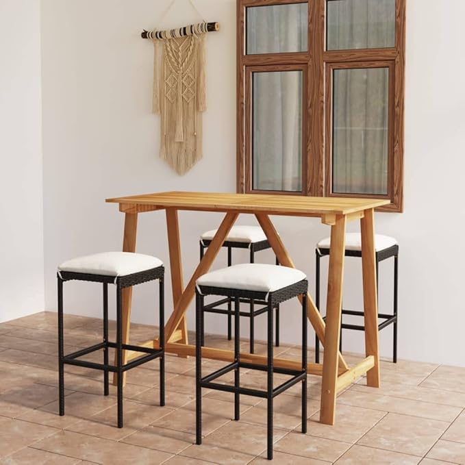 Patio Bar Set with Cushions,Patio Lounge Set,Conversation Sets,Outdoor Garden Table and Chairs Sets,Outdoor Patio Furniture,for Patio,Backyard,Garden,5 Piece Black
