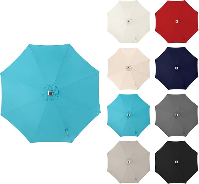 11FT Solar Umbrella Outdoor - Lighted Solar Patio Umbrella with 40 LED Lights Waterproof UV Protection, Table Umbrella with Tilt for Pool, Porch, Garden, Deck, Backyard - Aqua Blue