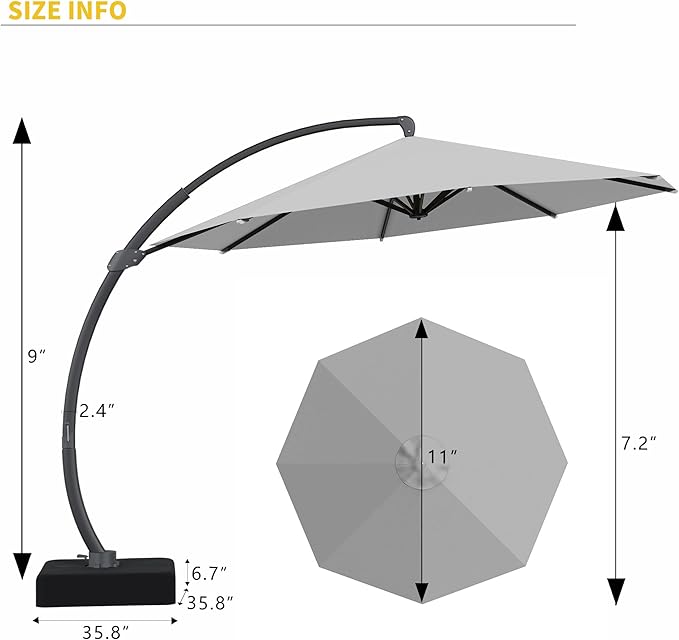 Kingdura 12ft Offset Cantilever Patio Umbrella with Base Included, Large Round Aluminum Outdoor Umbrella, 360° Rotation & Infinite Tilt, Heavy Duty Frame for Deck Pool Backyard, Light grey