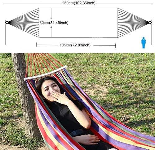 Camping Accessory Outdoor Rollover-Resistant Single Person Canvas Hammock Portable Beach Swing Bed with Wooden Sticks, Size: 260 x 80cm(Blue) (Color : Red)