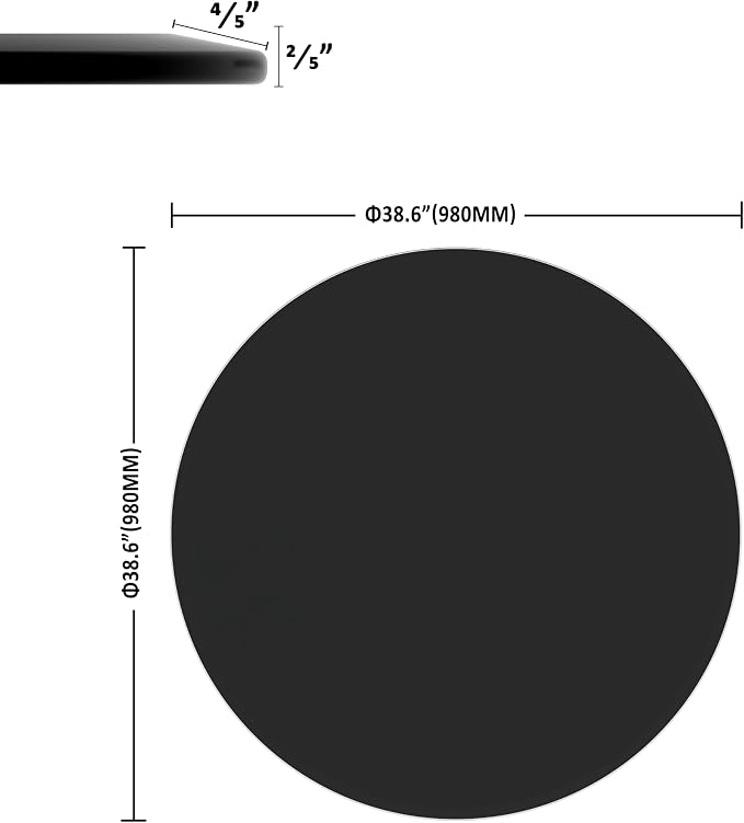 Tempered Glass Table Top Round Black Table Surface 3/8'' Thick Beveled Edge Multipurpose for Dining, Coffee, Restaurant and End Table (3/8" Thick - Beveled Edge, 38.6 inch-Black)