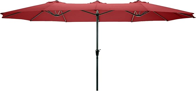 Extra Large Outdoor Umbrella - 15 Ft Double Patio Shade with Easy Hand Crank for Outdoor Furniture, Deck, Backyard, or Pool by Pure Garden (Red)