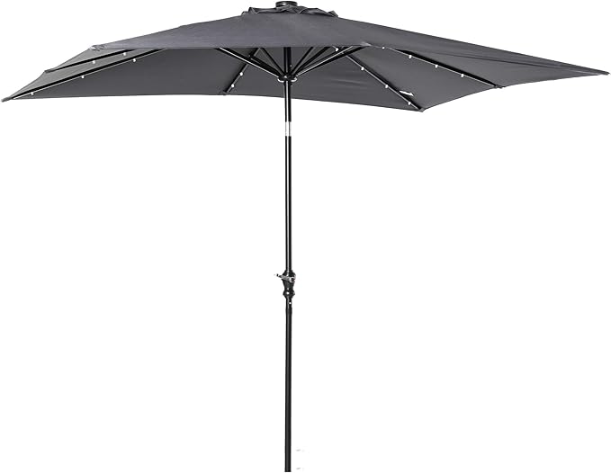 Outsunny 9' x 7' Solar Umbrella, LED Lighted Patio Umbrella for Table or Base with Tilt & Crank, Outdoor Umbrella for Garden, Deck, Backyard, Pool, Beach