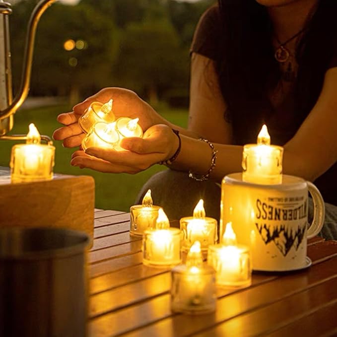SupBri 12 Pack Flameless Tea Lights Candles Battery Operated, Crystal Led Tealight Candles,Votive Electric Fake Candles for Valentines Wedding Diwali Christmas Decorations