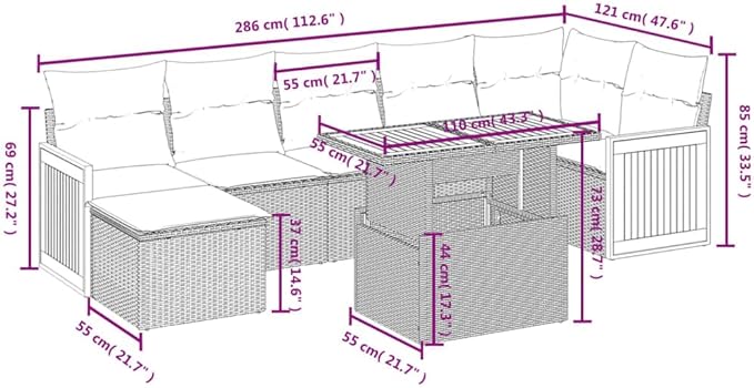 vidaXL Patio Sofa Set with Cushions 8 Piece, Outdoor Conversation Set, Sectional Sofa for Balcony Garden, Modern Style, Gray Poly Rattan
