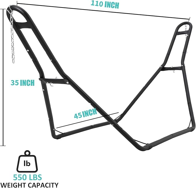 Universal Heavy-Duty Steel Hammock Stand, 110 * 35 * 45in for 2 People, Portable Design,for 9.5 to 14 ft Hammocks,Ideal for Outdoor Balconies, porches, patios, Decks and backyards.
