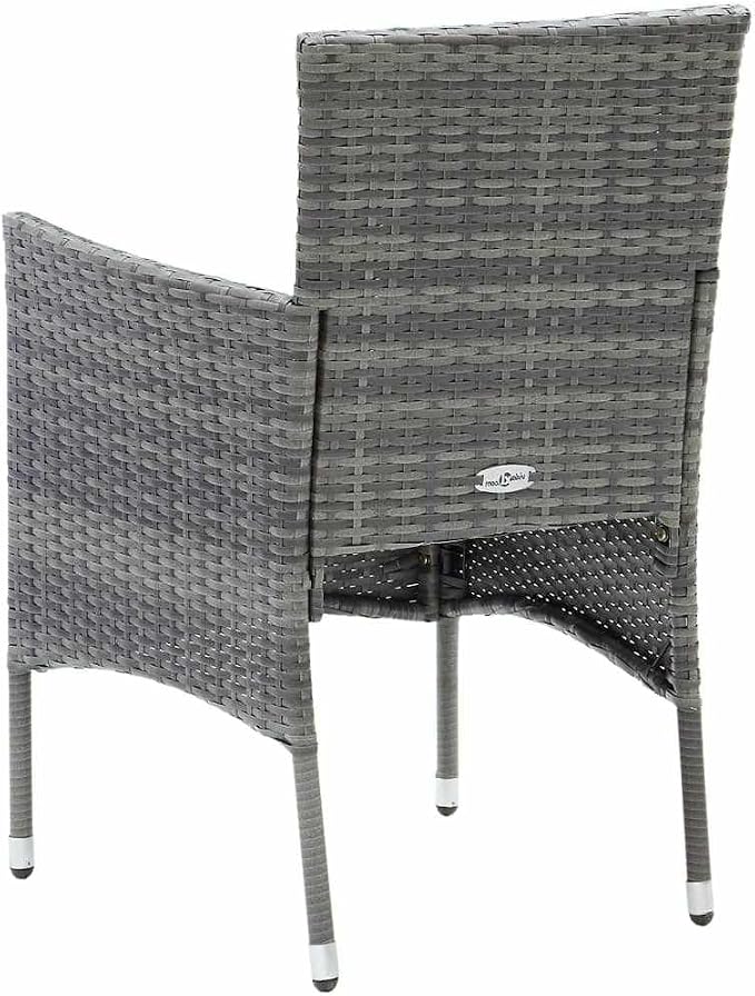 3-Piece Grey PE Rattan Bistro Set with Cushioned Chairs | Includes a square dining table and two seats, ideal for compact outdoor spaces like patios, balconies, and terraces.