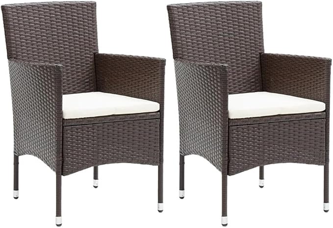 Afuera Living 3-Piece Poly Rattan Patio Dining Set, Brown/Cream White, Powder-Coated Metal, Weather-Resistant Design, Includes Table, 2 Chairs, Cushions, Contemporary Outdoor Furniture for Balcony or