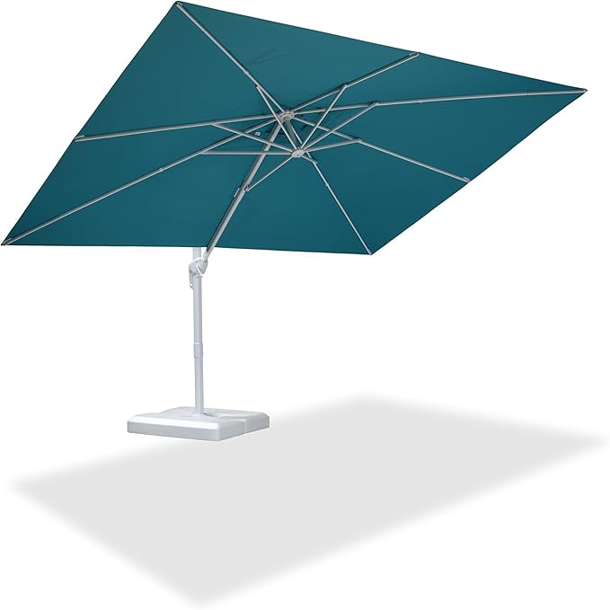 PURPLE LEAF 9' × 11.5' White Patio Umbrella Cantilever Outdoor Umbrella Aluminum Offset Square Umbrella Windproof with 360° Rotation for Deck Pool Garden, Turquoise