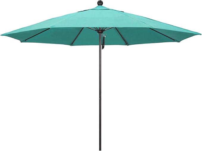 California Umbrella 11Ft Commercial Grade Sunbrella Fabric Market Umbrella, Pulley Lift, Aluminum/Fiberglass, 2mm pole wall, Bronze Frame, Aruba Fabric