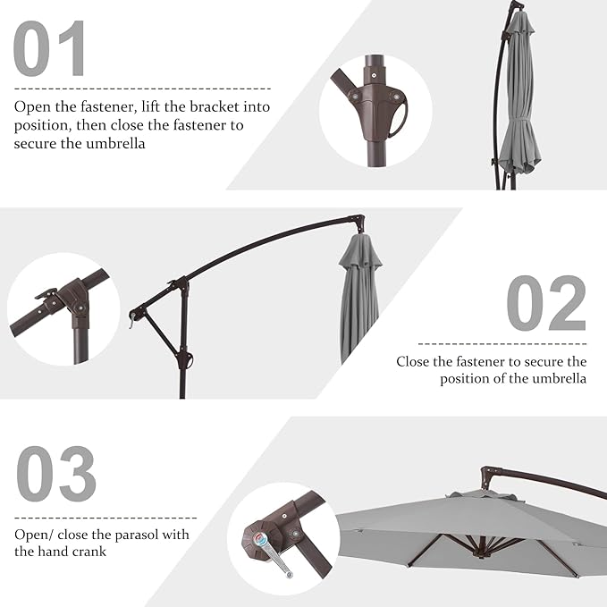 10FT Patio Umbrella, Outdoor Offset Cantilever Umbrella with Sturdy 8 Ribs and Reinforced Base, Easy Tilt Adjustment for Backyard Pool Garden,Light Gray