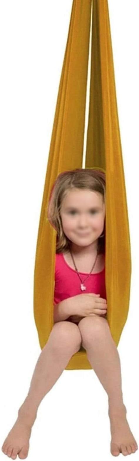 Therapy Swing Sensory Cuddle Hammock Home Outdoor for Kids Child and Teens Autism ADHD Aspergers Load Up to 440LB with Special Needs Children Toy Swing (Color : Gold, Size : 100 x 280 cm)