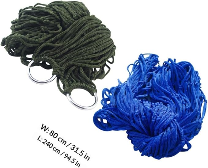 Beaupretty 2pcs Outdoor Nylon Rope Hammock Mesh Sleeping Swing Beds for Camping Hiking Patio, Foldable Blue and Army Green Hammocks Without Ties Random Color