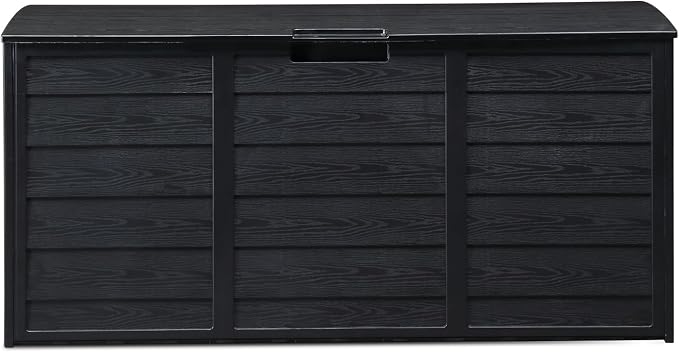 75 Gallon Outdoor Deck Box, Lockable Patio Outdoor Storage Box with Wheels, Waterproof Deck Storage Boxs for Furniture, Garden Tools Poolside and Tools Storage, Black