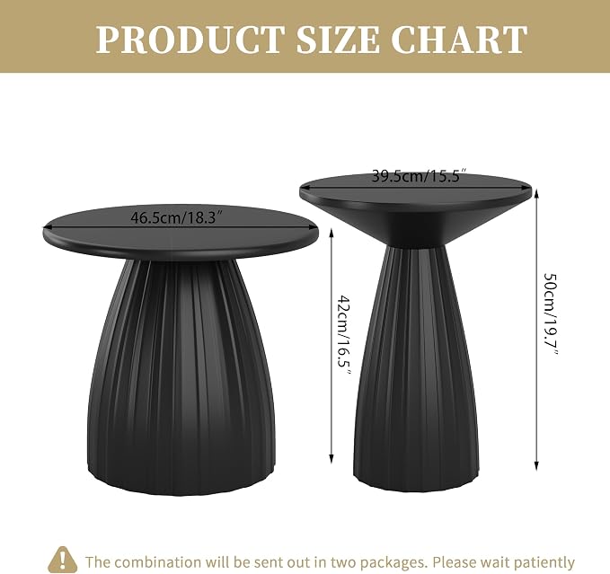 Round Metal Outdoor Patio Side Table Set of 2, Steel Outdoor Accent Table, Black Small End Table, PatioFurniture, for Garden, Pool, Yard, Balcony, Living Room, Deck, Weather Resistant