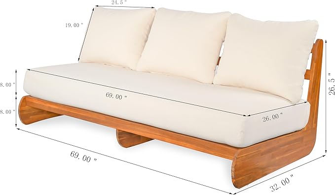 Christopher Knight Home Poppy 3 Piece Patio Conversation Set with Cushion, Acacia Wood 5 Seater Outdoor Sofa Chat Set, Wooden Patio Sectional Sofa Set with Club Chair, Teak+Beige