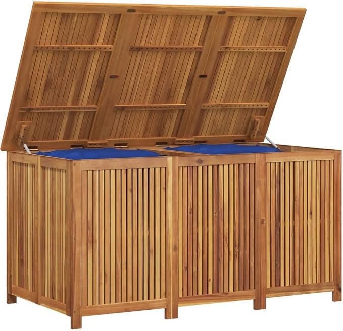 Solid Acacia Wood Outdoor Storage Box 150x80x75cm Garden Deck Box with PE Inner Bag for Patio Furniture Pool Toys Storage