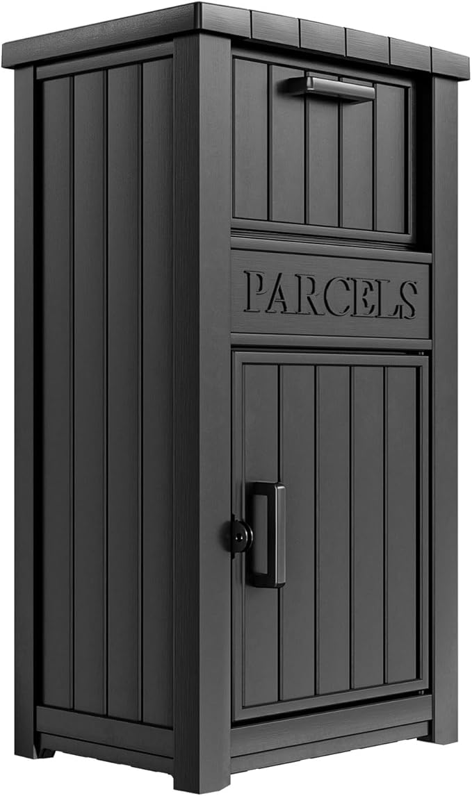 Delivery Box for Porch – Secure, Weather-Resistant Storage for Packages with Lockable Compartment (Black, Double Tier)