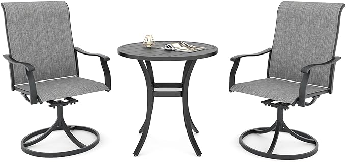 Anmutig 2 Piece Grey Textilene Patio Swivel Rocker Chairs with 27.5" Round Table Small Outdoor Set - Style1