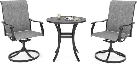 Anmutig 2 Piece Grey Textilene Patio Swivel Rocker Chairs with 27.5" Round Table Small Outdoor Set - Style1