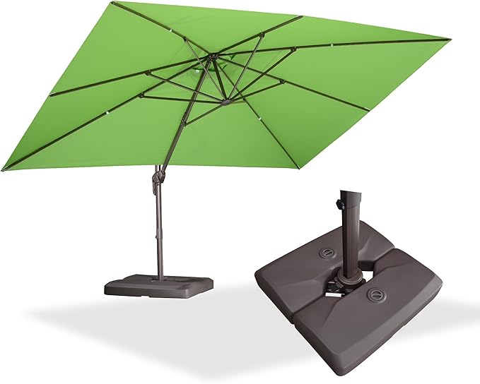 PURPLE LEAF 10' X 13' Patio Cantilever Umbrella with Base Rectangle Umbrella Outdoor with Aluminum Offset Antique Bronze Hanging and 360° Rotation for Pool Garden Deck Patio, Green
