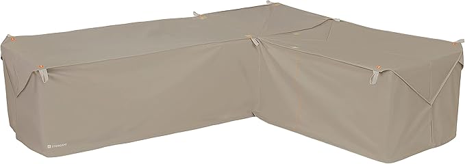 Classic Accessories Storigami Water-Resistant 104 Inch Easy Fold Patio Right-Facing Sectional Lounge Set Cover, Goat Tan, Patio Furniture Covers