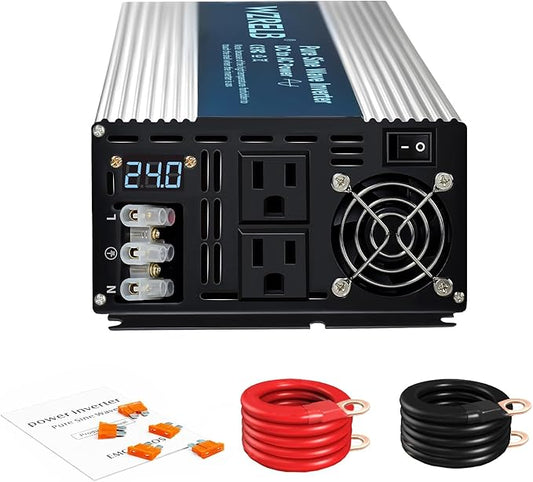 WZRELB 3000W Pure Sine Wave Inverter 48V DC to 110V 120V AC Power Converter with LED Display, Hardwire Terminal,Off-Grid Portable Power Inverter with Dual AC Outlets for Home, RV, Truck, Camping