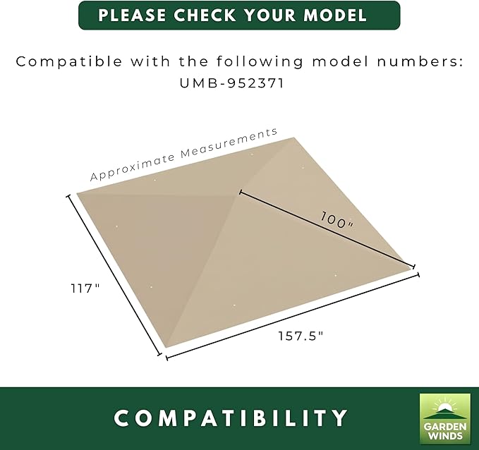 Garden Winds Reinforced Replacement Canopy Top Cover Compatible with The UMB-952371 Backyard Creations 10' x 13' Offset Patio Umbrella – Classic Sand, Riplock 350