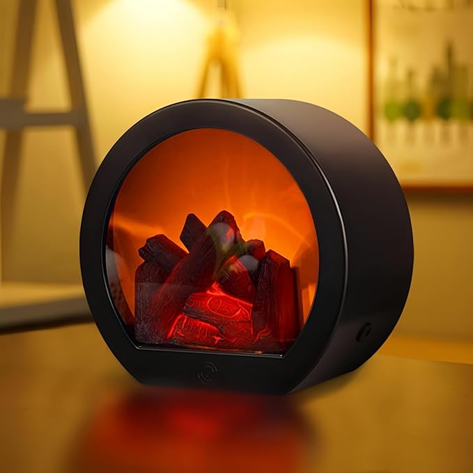 Simulated LED Fireplace Lantern USB & Battery Powered Flameless Light with Simulation Flame Table Decorative Lamp Mini Fireplace Ornament for Cozy Home Decor Free Standing Electric Log Burner