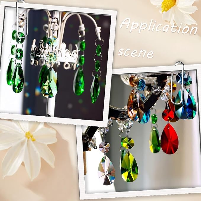 1 Box 120Pcs Glass Prism Beads Crystal Octagon Beads 2 Holes Chandelier Prisms Parts Replacement Links Ornaments Lamp Hanging Pendants for Suncatcher Home DIY Arts Crafts Decor Lime Green