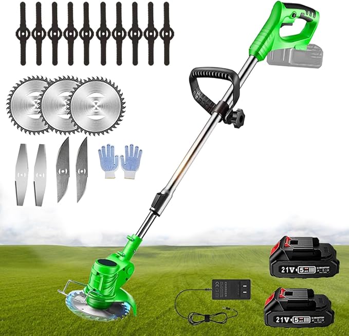 Cordless Wacker Weed, 21v/2Ah Weed Eater Battery Powered,Battery Wacker Weed with 3 Types Blades, Brush Cutter for Yard Garden