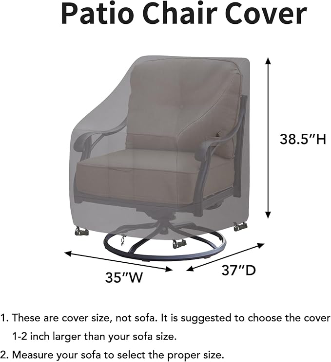 Easy-Going Waterproof Outdoor Swivel Chair Cover UV Resistant Patio Chair Cover Weatherproof Lawn Outdoor Furniture Cover with Tape Sealed Seam (2 Pack-35Wx37Dx38.5H inch, Grey)
