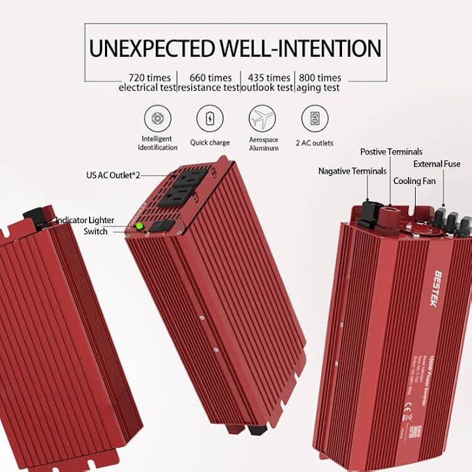 BESTEK Power Inverter 1000 Watt DC 12 Volt, Power Converter 1000w DC to AC Converter for Car