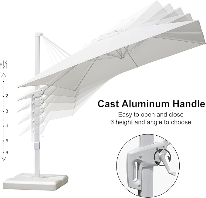 PURPLE LEAF 9 FT Patio Umbrella With Base White Cantilever Umbrella Square Outdoor Offset Umbrella Windproof with 360° Rotation for Garden Deck Pool, White