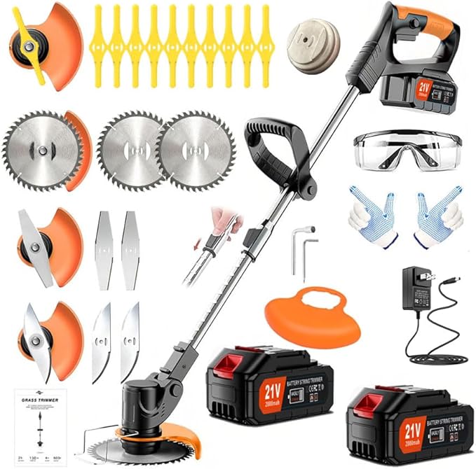 Weed Wacker - Cordless electric weed trimmer.cordless weedwacker weed trimmer and a Weedwacker.Cordless grass cutter.With four types of blades and two replaceable batteries.Yard maintenance must haves