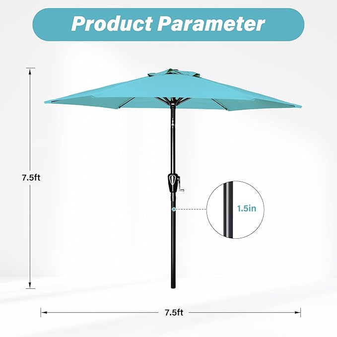 YSSOA 2 Pack 7.5' Patio Umbrella Outdoor Table Market Yard Umbrella with 6 Sturdy Ribs, Turquoise